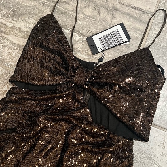 Halston Chloe Cutout Sequined Tulle Gown, Brown Size 4 New w/Tag Retail $595 - Picture 12 of 16